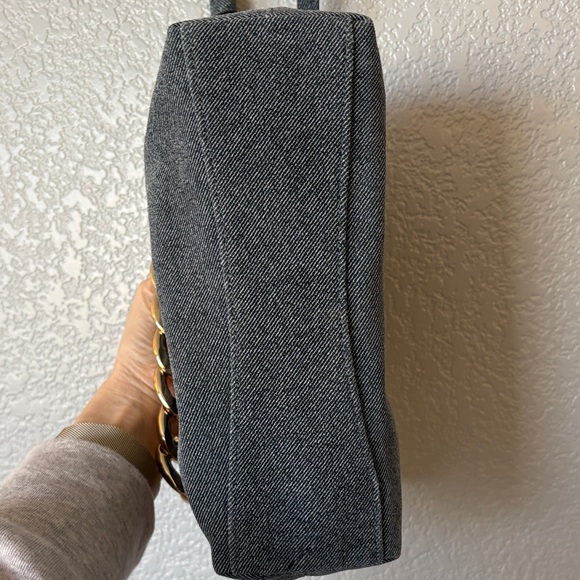 Aimee Kestenberg Leather Denim look Bag with Bold Gold Chain & Crossbody Strap - Picture 5 of 11